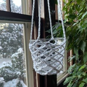 Hanging crocheted cotton planter